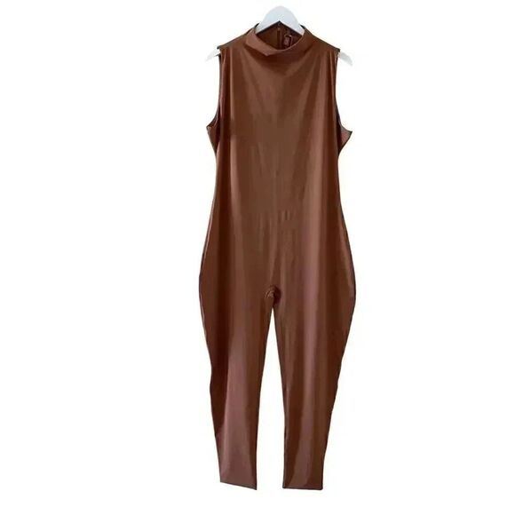 SKIMS All-In-One Mock Neck Sleeveless  Zipper Back Closure Caramel SZ 4X #1474 - Picture 1 of 12